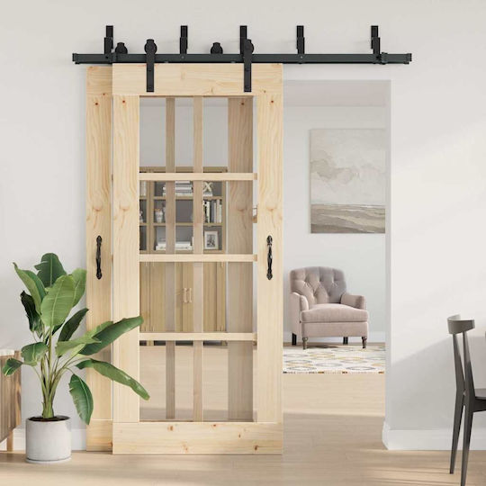 vidaXL Sliding Door Mechanism for Middle Door 183cm Black
