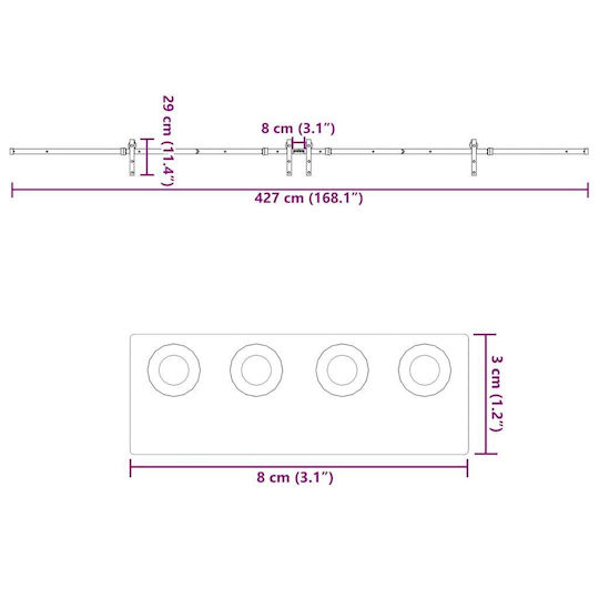 vidaXL Sliding Door Mechanism for Middle Door 427cm Black