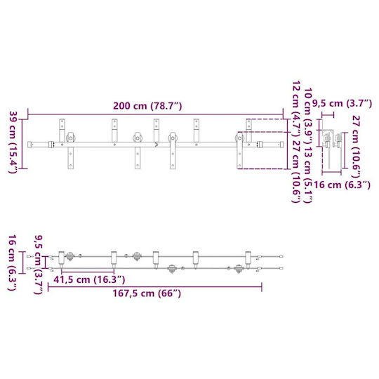 vidaXL Mecanism Pentru Ușă Glisantă De 200cm Negru