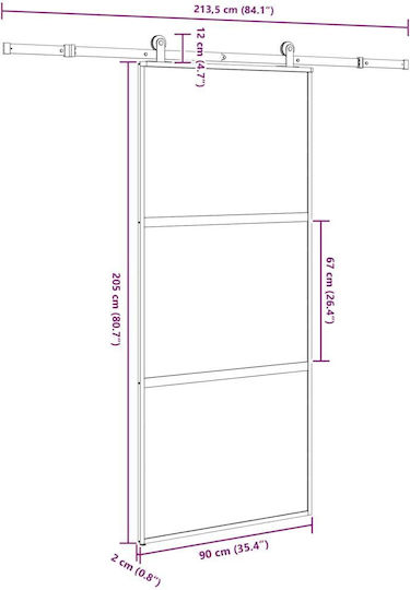 Vidaxl Συρόμενη Πόρτα Σετ Υλικού 90x205 Cm Γυαλί&αλουμίνιο Μαύρο