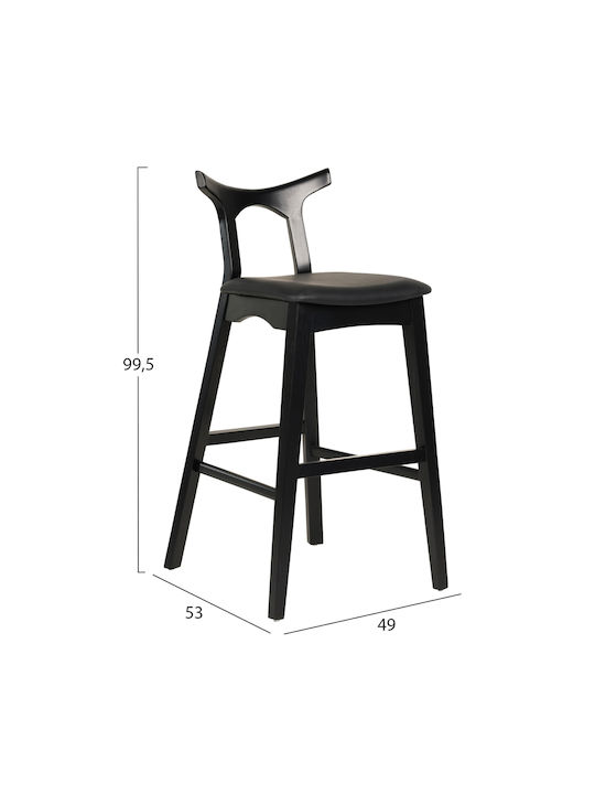 Stool Bar with Backrest Upholstered with Leatherette Usopp Black Velvet-Black Metal 49x53x99cm