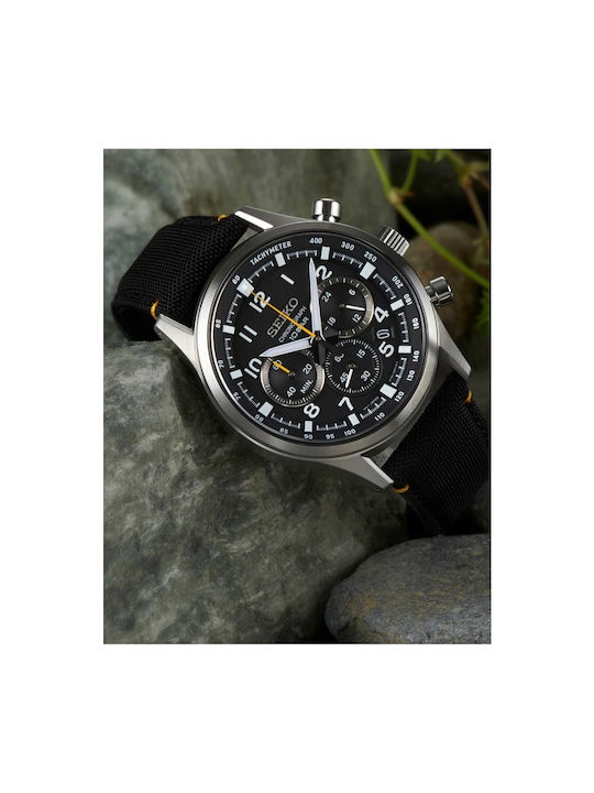 Seiko Watch Chronograph Battery with Black Leather Strap