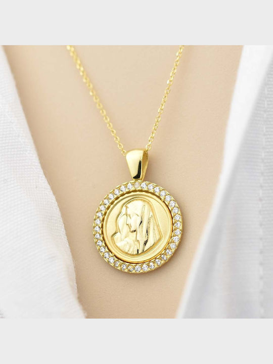 Goldjewels Halskette Amulett Göttliche Mutter aus Gold 9 K mit Zirkon