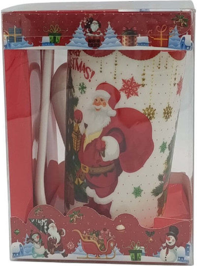 Christmas Tall Mug with Spoon 400ml 4 Designs 11x10x16cm 1 piece
