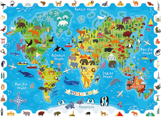 Детски Пъзел Animal Map Of The World 108бр Ludattica