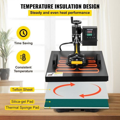 Mașină de transfer termic 2în1 Vevor 15x15" pentru tricouri și pălării Dg3838cm2220vbui0v2