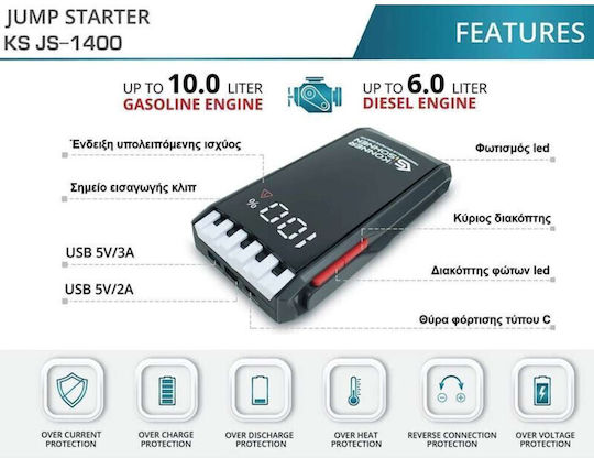 Könner & Söhnen Portabil Starter Baterie Auto 12000mAh cu Banca de alimentare / USB 12V 12000 mAh
