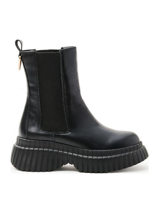 Leder Stiefeletten Damen Schwarz