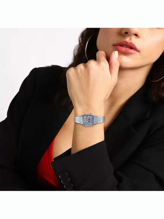 Casio Digital Women's Watch with Silver Metal Bracelet