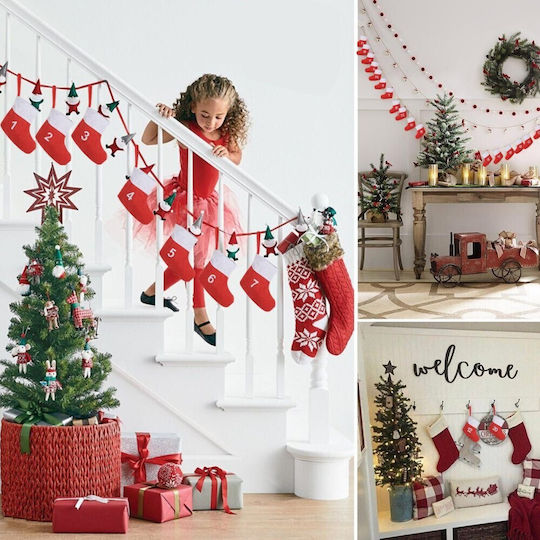 Christmas Decorative Fabric Red Socks L20xW18xH18cm 24pcs