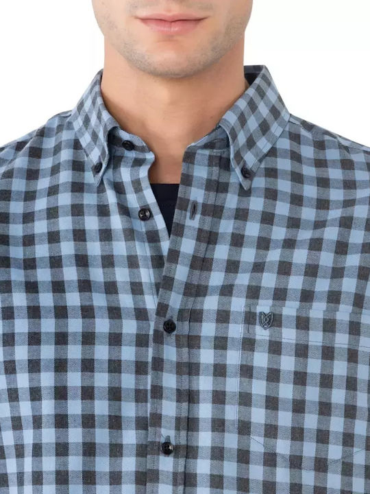 The Bostonians Long-sleeved Flannel Shirt Checked Blue