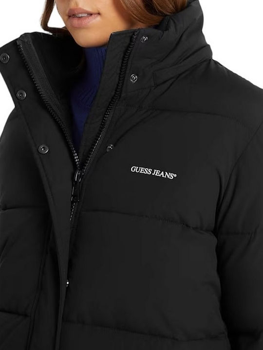 Μακρύ Γυναικείο Puffer Μπουφάν για Χειμώνα Black