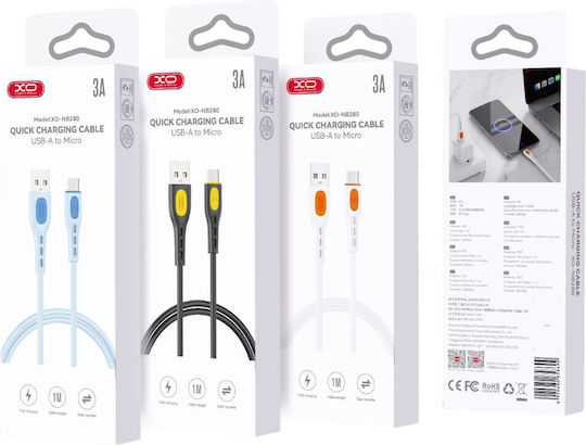 XO Nb280 Regular USB 2.0 to micro USB Cable Μαύρο 1m (16.005.0344) 1τμχ