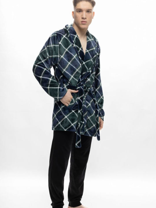 Galaxy Men's Winter Fleece Checked Pajama Robe Multicolour