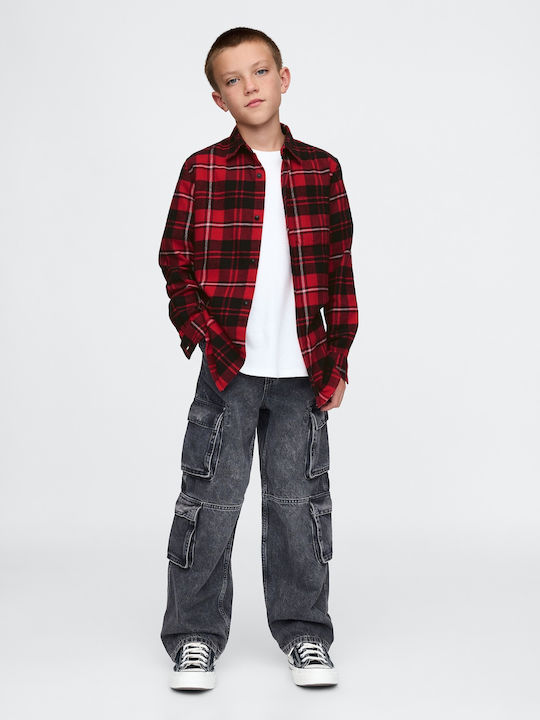 Kids Checked Shirt Long Sleeve Red Flannel