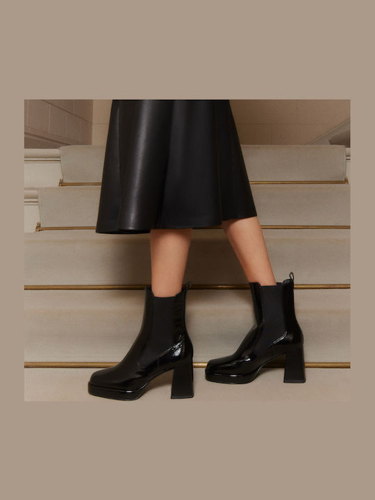 Leder Damen Chelsea Stiefeletten mit mittlerem Absatz Schwarz