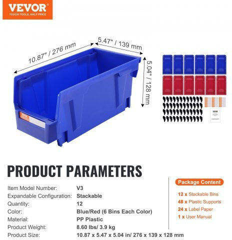 Vevor Plastic Tool Bin Organiser W11xD5xH5cm