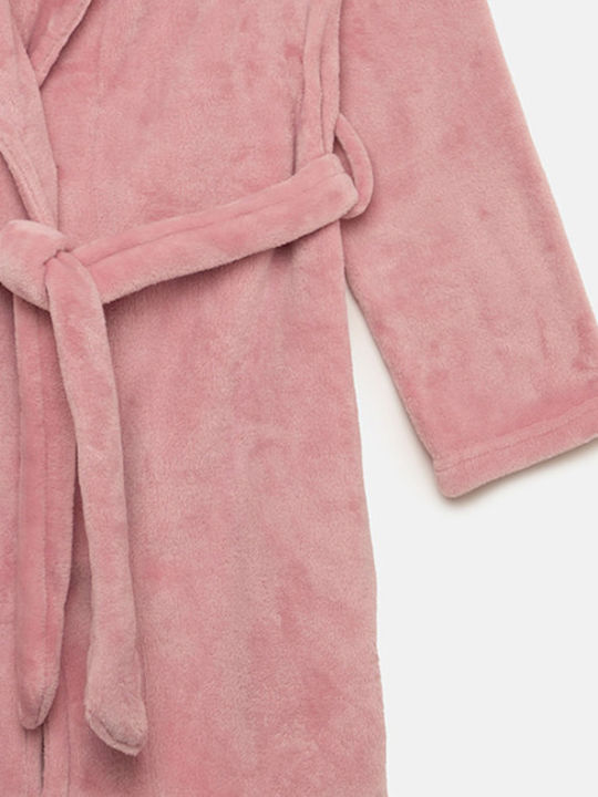Minerva Χειμερινή Γυναικεία Fleece Ρόμπα Ροζ