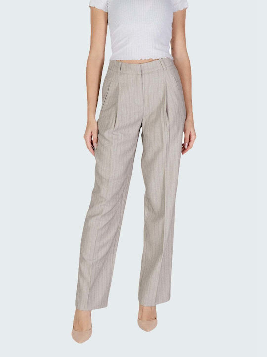 Vero Moda Women's High-waisted Fabric Trousers in Straight Line Silver Mink