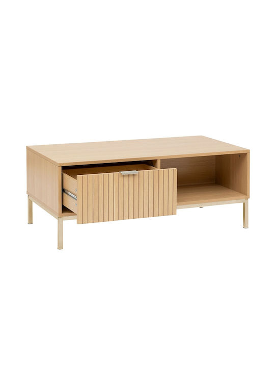 Rectangular Central Coffee Table Tasso Wooden with Drawers Brown M100xW40xH50cm