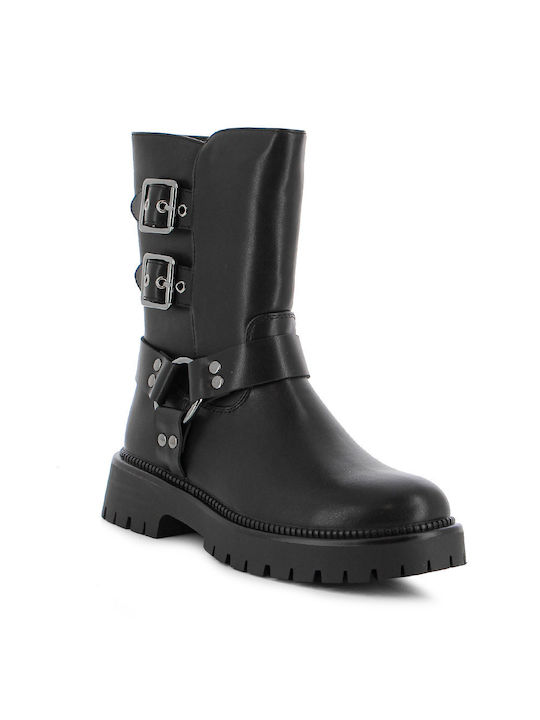 Leder Stiefeletten Damen Schwarz