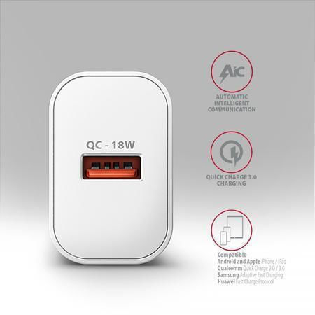 Axagon Charger Without Cable 18W Quick Charge 3.0 Whites