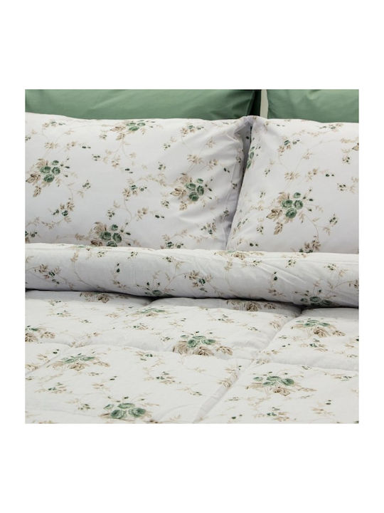 Lino Home Duvet Cover Set Cotton Queen with 2 Pillowcases 220x240 Rosalie Green / Ecru