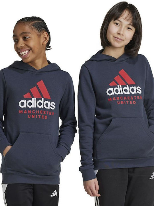 adidas Kids Sweatshirt with Hood and Pockets Navy Blue Manchester United