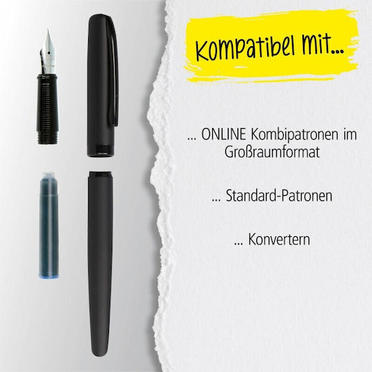 Online Eleganza Πένα Γραφής Medium Μαύρη από Αλουμίνιο με Μαύρο Μελάνι