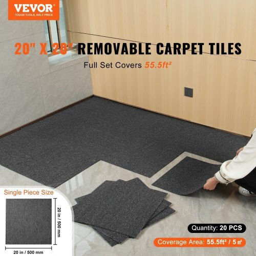 Vevor Set Plastic Floor with 20 Tiles 5mm L50.8pcsxW50.8pcs Gray