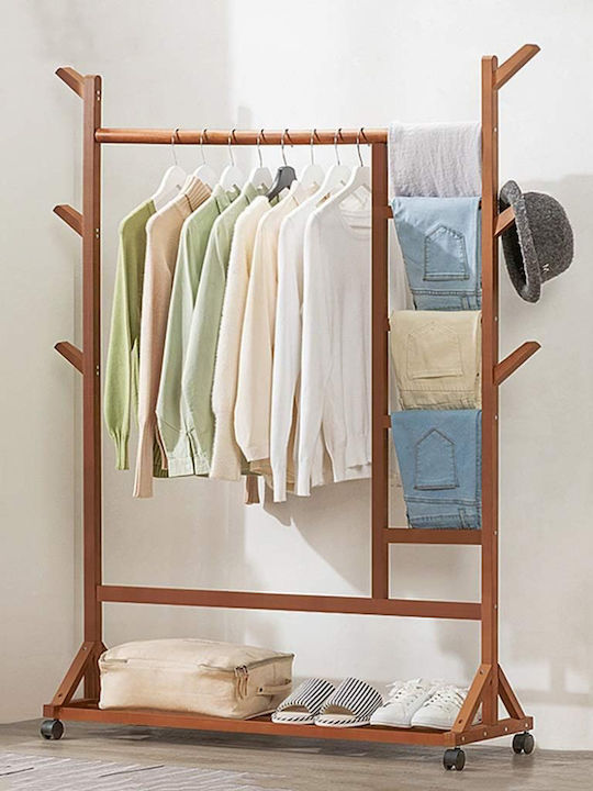 Quasar Wheeled Floor Garment Rack made of Bamboo Brown 100x35x155cm