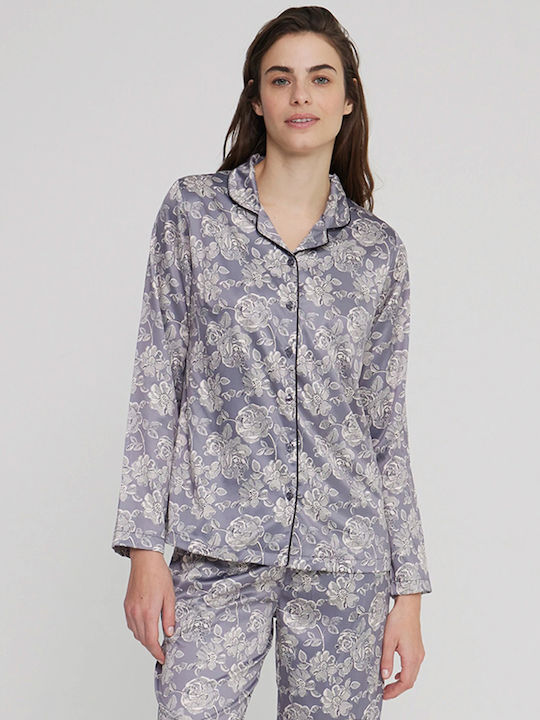 Noidinotte Winter Women's Pyjama Set Satin Gray