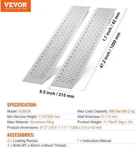 Vevor Αλουμινένιες Ράμπες 120cm 880kg Σετ 2 Ljsl472x85ina1taov0