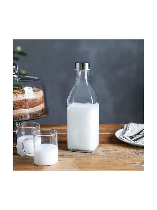 Viosarp Bottle Water Glass with Screw Cap Silver 1000ml