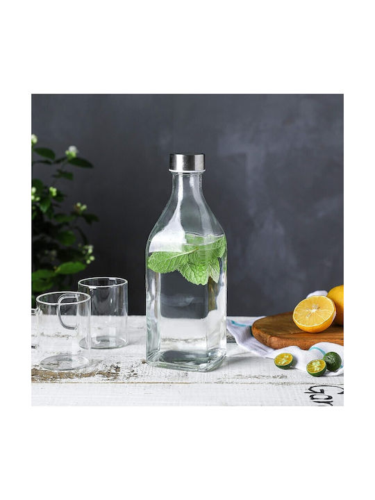 Viosarp Bottle Water Glass with Screw Cap Silver 1000ml
