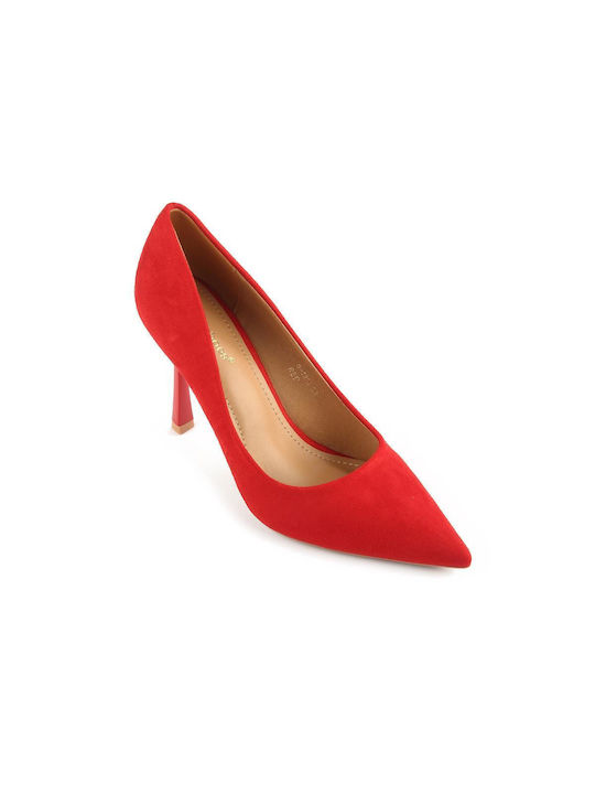 Fshoes Suede Pointed Toe Stiletto Red High Heels