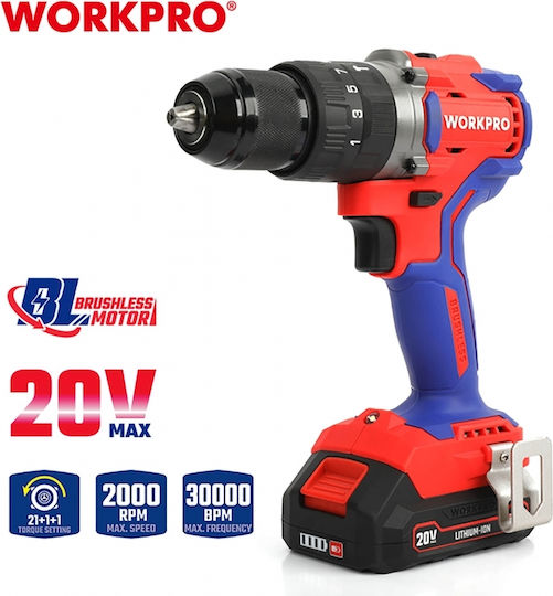 WorkPro Percussive Drill Driver Battery 20V 2x2Ah