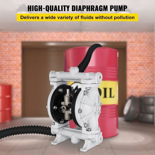 Air-Operated Double Diaphragm Pump Vevor 1/2" Polypropylene 2.5 Gpm 80 Psi PTFE Oil & Low Viscosity Fluids Ybgmbqby-15pp0001v0