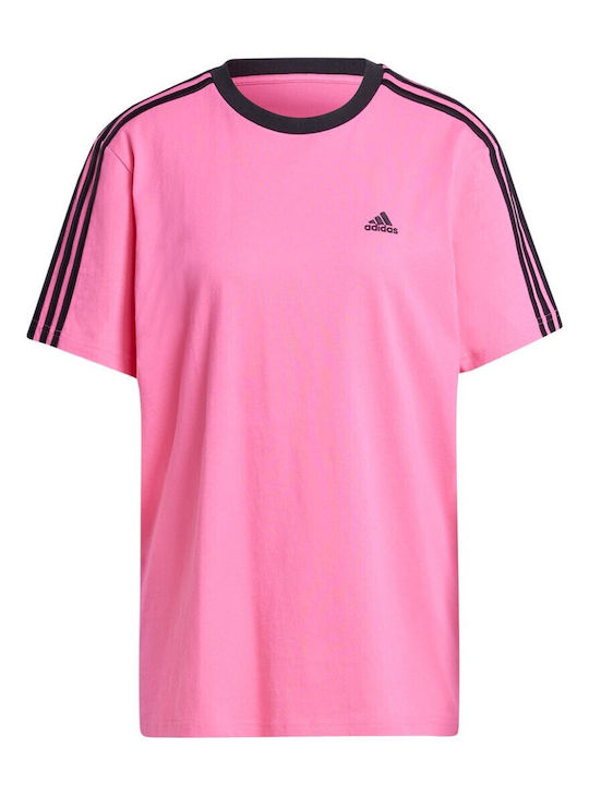 Essentials 3-Stripes BF Damen Sportlich T-Shirt Gestreift Fuchsie