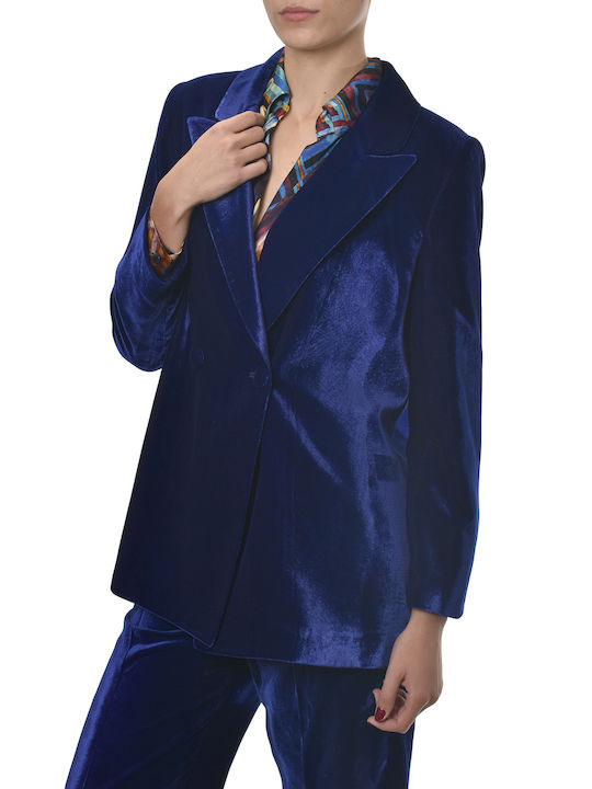 MY T Women's Velvet Blazer Blue