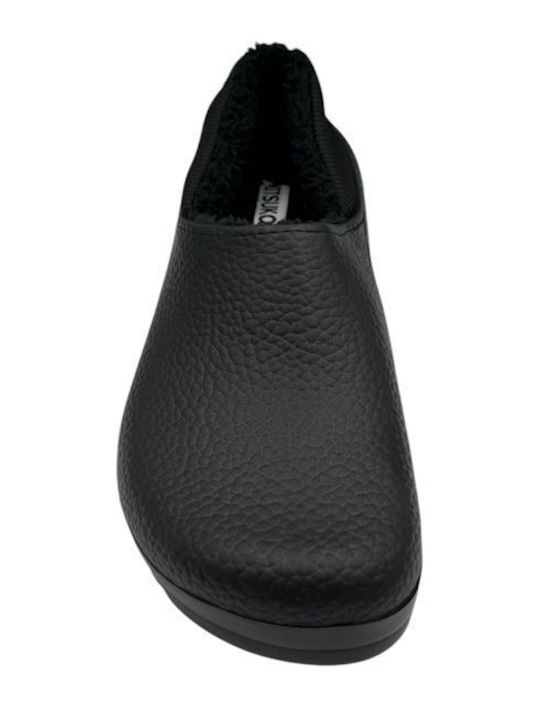 Closed Men's Slippers With Fur Black