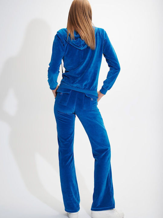 SugarFree Sweatpants Flared Velvet Blue