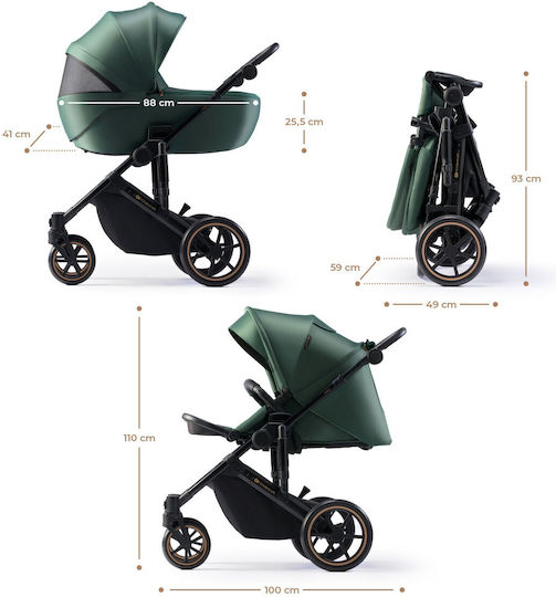 Kinderkraft Prime 2 Ρυθμιζόμενο Καρότσι 3 σε 1 Kατάλληλο για Nεογέννητο Dark Green 12kg