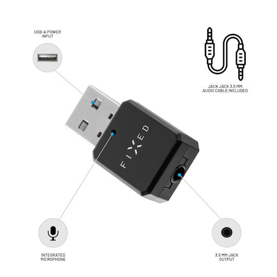 Bluetooth 5.1 Receiver with USB / 3.5mm Jack Output Ports and Microphone