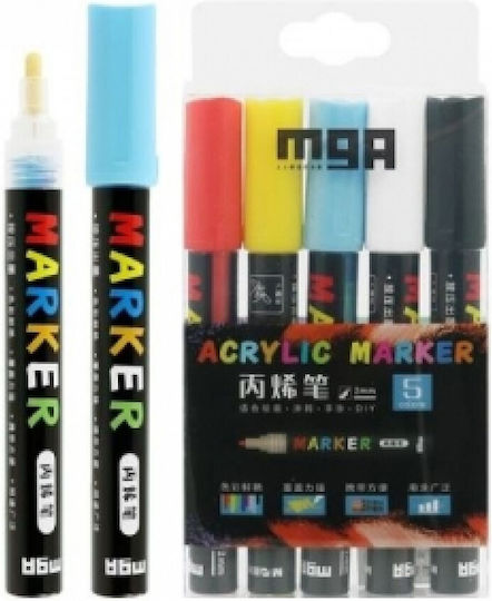 M&G Ακρυλικοί Μαρκαδόροι Ακρυλικός 2mm Σετ 5 χρώματα
