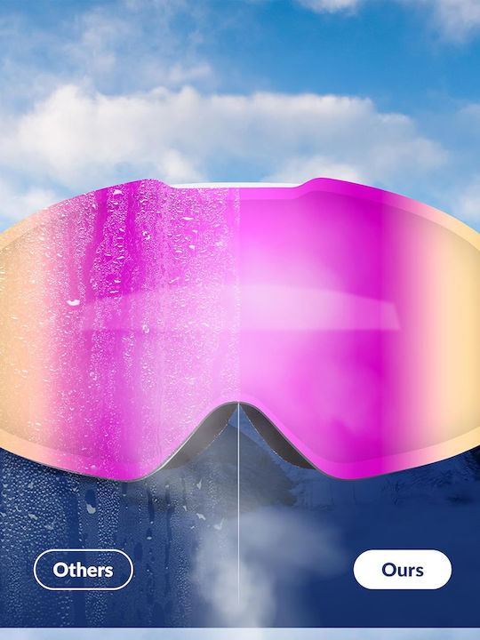 Qunature Ski & Snowboard Goggles Kids Pink with Lens in Pink Color