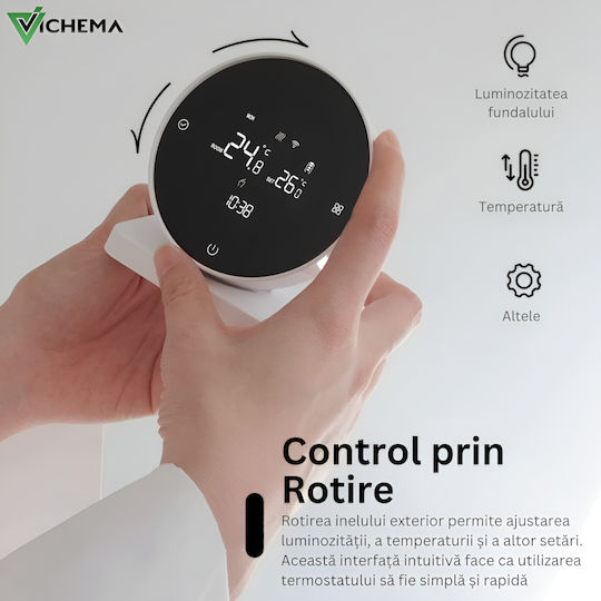 Wireless Thermostat Gas Boiler Vichema Tuya Battery Rf Model Smart Remote Control Touch Control White
