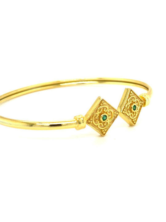 Drandakis Bracelet Handcuffs with design Byzantine made of Silver Gold Plated with Zircon