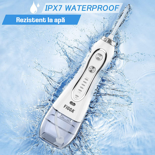 Figga Oral-f101 Irigator Profesional Portabil pentru Igiena Orală 8 Capete Baterie 2500 mAh 5 Viteze Rezervor 300 ml IPX7 Rezistent la Apă Protecție Împotriva Supraîncălzirii Geantă de Depozitare Alb