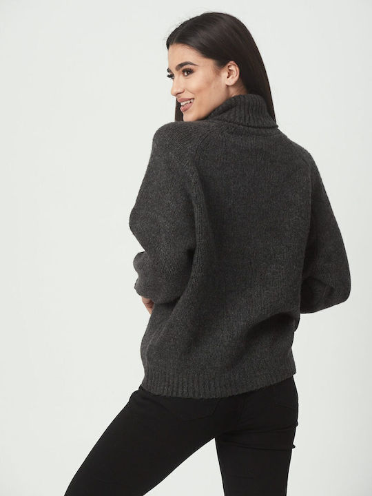 Women's Long Sleeve Sweater Woolen Turtleneck Gray